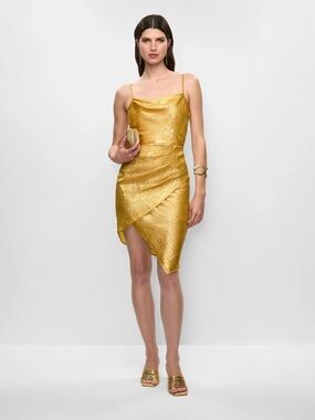 Adrianna Papell Mustard Gold Satin Dress